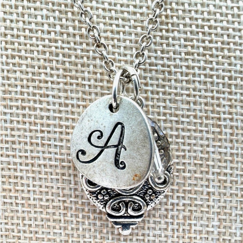 Vintage‎ Y2K Silver Tone Initial A Filigree Medallion Pendant Necklace Jewelry